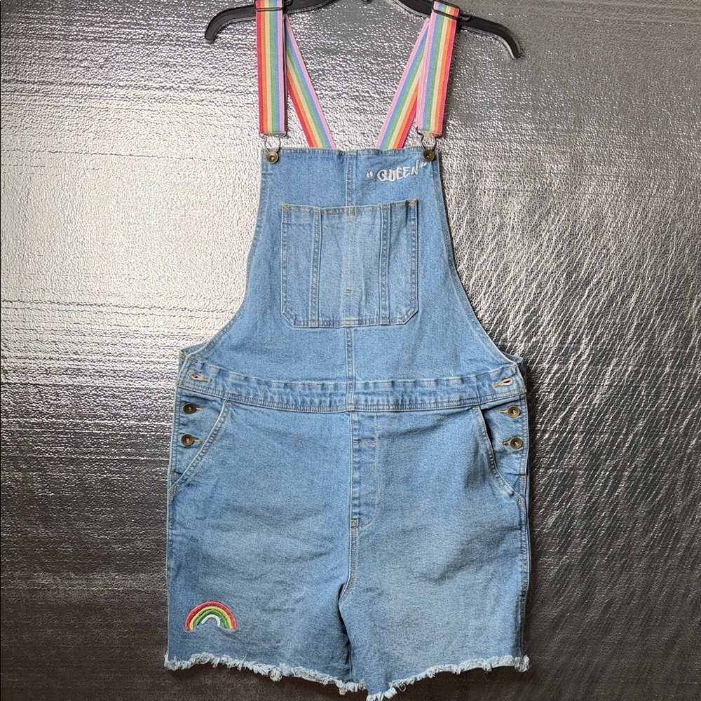 Target Blue Denim Overalls with Rainbow Straps